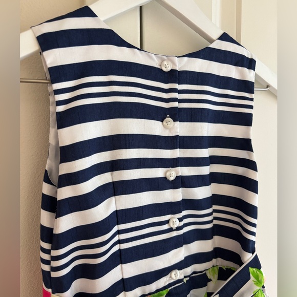 Jona Michelle Navy Striped Floral Sleeveless Lined Party Dress, Girls Size 7 - Picture 10 of 12